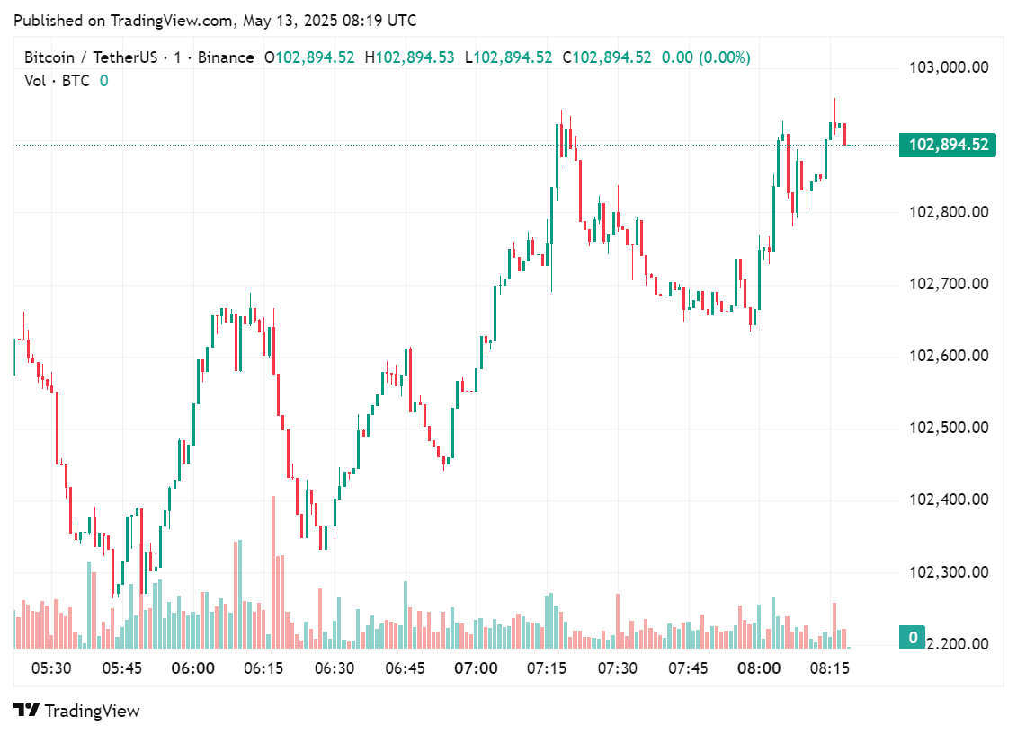 Price chart for Bitcoin in the past few hours, May 13, 2025 | Source: crypto.news