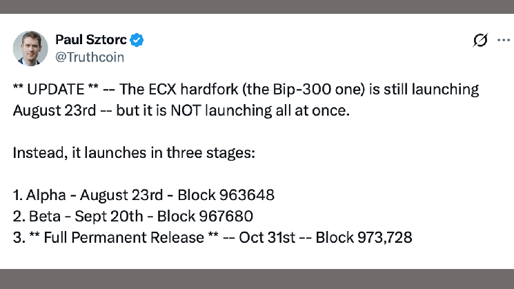 Bitcoin’s ECX Hard Fork Splinters Into 3 Launches Through October