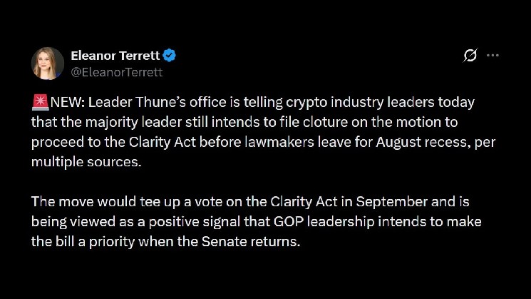 Thune to File Motion to Force September Vote on CLARITY Act